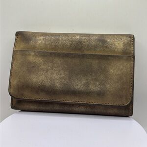 Hobo Metallic Bronze Leather Trifold Wallet